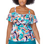 Plus Size Printed Korakia Tortuga Off-The-Shoulder Removable-Strap Tankini Swim Top