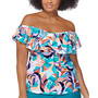 Plus Size Printed Korakia Tortuga Off-The-Shoulder Removable-Strap Tankini Swim Top