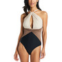 Women's Colorblocked High-Neck Keyhole Twist-Detail One-Piece Swimsuit
