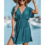 Women's Delina Plunge Short Sleeve Elastic Waist Cover Up