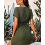 Women's Delina Plunge Short Sleeve Elastic Waist Cover Up