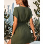 Women's Delina Plunge Short Sleeve Elastic Waist Cover Up