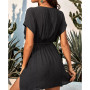 Women's Delina Plunge Short Sleeve Elastic Waist Cover Up