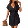 Women's Delina Plunge Short Sleeve Elastic Waist Cover Up