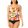 Women's Printed Asymmetrical Side-Tie Tankini Top & Solid High-Waist Bikini Bottoms