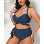 Women's Wrap Bralette & Knotted Sash High Waist Plus Size Bikini Set