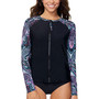 Juniors' Printed Long-Sleeve Zip-Front Rash Guard