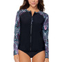 Juniors' Printed Long-Sleeve Zip-Front Rash Guard