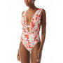 Women's Printed Plunge-Neck Ruched One-Piece Swimsuit