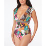 Printed Cap-Sleeve One-Piece Swimsuit