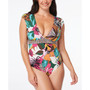 Printed Cap-Sleeve One-Piece Swimsuit
