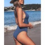 Women's Solid Color V Neck Lace Up One Piece Swimsuit