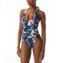Women's Floral-Print V-Neck Halter One-Piece Swimsuit