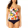 Women's Printed Twist-Front Bandeaukini & Solid High-Waisted Bottoms