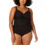 Plus Size Surplice Shirred Tankini Top & High-Waist Bikini Bottoms
