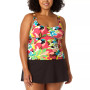 Plus Size O-Ring Printed Tankini Top & Banded Swim Skirt