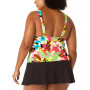 Plus Size O-Ring Printed Tankini Top & Banded Swim Skirt