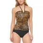 Women's Printed V-Wire Bandeau Halter Tankini Top & Hipster Bikini Bottoms