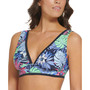 Women's Printed V-Neck Mesh-Trim Bikini Top