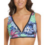 Women's Printed V-Neck Mesh-Trim Bikini Top