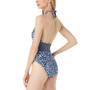 Women's Printed Cross-Front Cut-Out One-Piece Halter Swimsuit