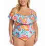 Plus Size Breezy Beauty Off-The-Shoulder Ruffle One-Piece Swimsuit
