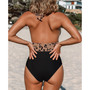 Women's Cheetah Plunge Halter Shirred One Piece Swimsuit