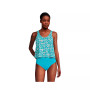 Women's Long Torso Chlorine Resistant V-neck One Piece Fauxkini Swimsuit Faux Tankini Top