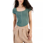 Juniors' Zip-Front Corset Short-Sleeve T-Shirt
