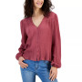 Juniors' V-Neck Button-Front Long-Sleeve Top