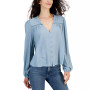 Juniors' V-Neck Button-Front Long-Sleeve Top
