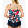 Women's High Neck Mesh Hem Tankini Top & Bottoms