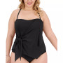 Plus Size Color Code Wrap-Front Tankini Top & Side-Shirred Hipster Bikini Bottoms