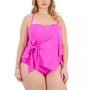 Plus Size Color Code Wrap-Front Tankini Top & Side-Shirred Hipster Bikini Bottoms