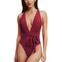 Women's Red Deep V Neck One Piece Swimsuit
