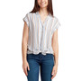 Juniors' Button-Front Striped Short-Sleeve Top