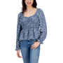 Juniors' Puffed-Sleeve Peplum-Hem Top