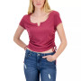 Juniors' Notch-Neck Ruched-Side T-Shirt