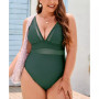 Women's Plus Size One Piece Swimsuit V Neck Mesh Sheer Bathing Suit