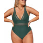 Women's Plus Size One Piece Swimsuit V Neck Mesh Sheer Bathing Suit