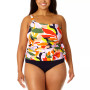 Plus Size Printed Asymmetric-Side-Tie Tankini Top & High-Waist Bikini Bottoms