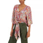 Juniors' Printed Tie-Front Top