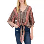 Juniors' Printed Tie-Front Top
