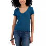Juniors' Lace-Trim V-Neck T-Shirt