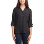 Juniors' Button-Front Roll-Tab-Sleeve Pocket-Front Shirt