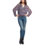 Juniors' Printed Ruched-Neck Long-Sleeve Peasant Top