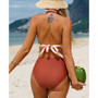 Women's Spring Breath Garden Halter Tall Tri & High Waist Bikini Set