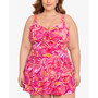 Plus Size Printed Tummy-Control Bow-Front Swimdress, Created for Macy's