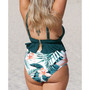 Women's High Waisted Green and Floral Ruffled Plus Size Bikini