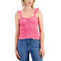 Juniors' Flutter-Strap Smocked Cinch-Neck Tank Top